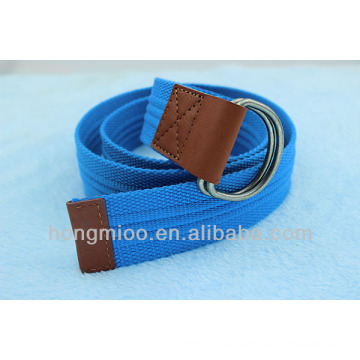 Cheap leisure blue embellished fabric belts for man with double ring buckle